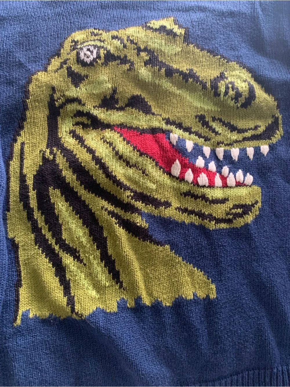 Vintage Flapdoodles Studio Kids 6 Blue Ramie Cotton T-Rex Dinosaur Knit Sweater